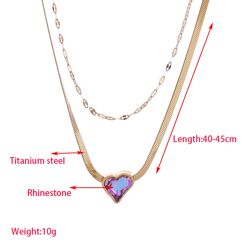 Titanium Steel With Diamond Clavicle Chain Women's Multi-layer Twin Necklace
